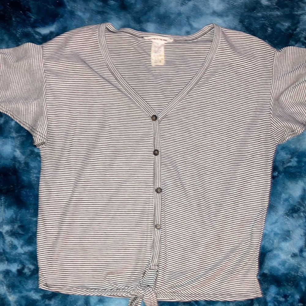 3for$15💞 EUC - Caution to the Wind size M white & black striped cap sleeve top